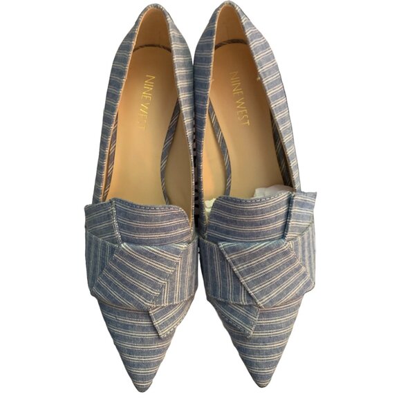 NWT NINE WEST Womens' Blue & White Pinstripe Pointed Toe Kitten Heels Sz 5.5 - Picture 4 of 8